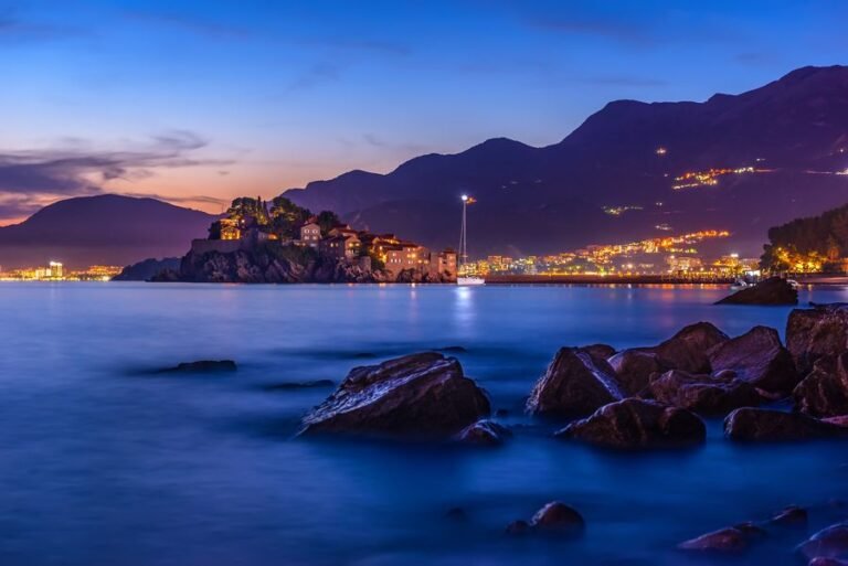 Sveti Stefan at sunset